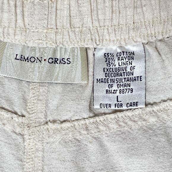 Lemon Grass Pants Capri Size Large Beige Cotton Blend Pull On Pockets Boho - Picture 3 of 12